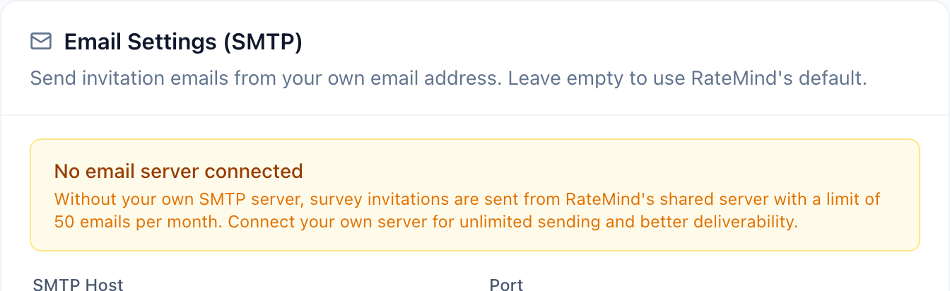 Email Settings (SMTP) card showing 