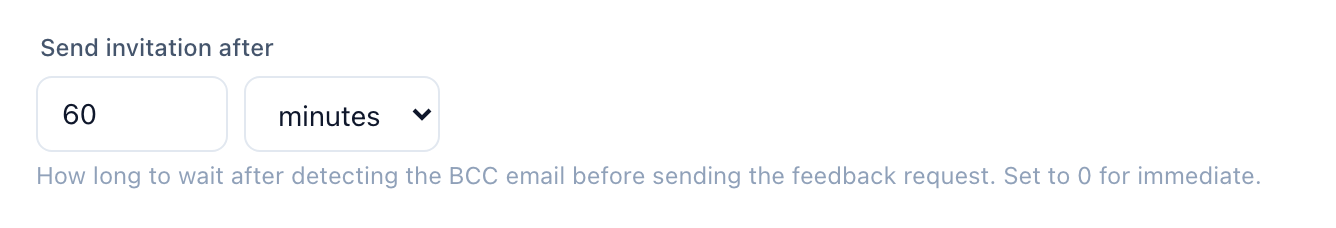 Send invitation after — number input set to 60, unit set to minutes, hint text below